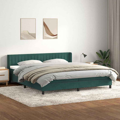 vidaXL Κρεβάτι Boxspring με Στρώμα Σκούρο Πράσινο 180x210εκ. Βελούδινο