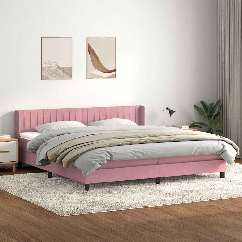 vidaXL Κρεβάτι Boxspring με Στρώμα Ροζ 200x210 εκ. Βελούδινο