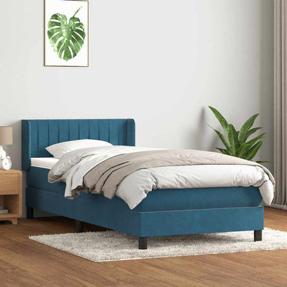 vidaXL Κρεβάτι Boxspring με Στρώμα Σκούρο Μπλε 80x220 εκ. Βελούδινο