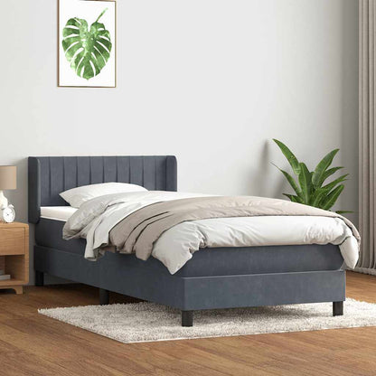 vidaXL Κρεβάτι Boxspring με Στρώμα Σκούρο Γκρι 90x220 εκ. Βελούδινο