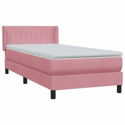 vidaXL Κρεβάτι Boxspring με Στρώμα Ροζ 90x220 εκ. Βελούδινο