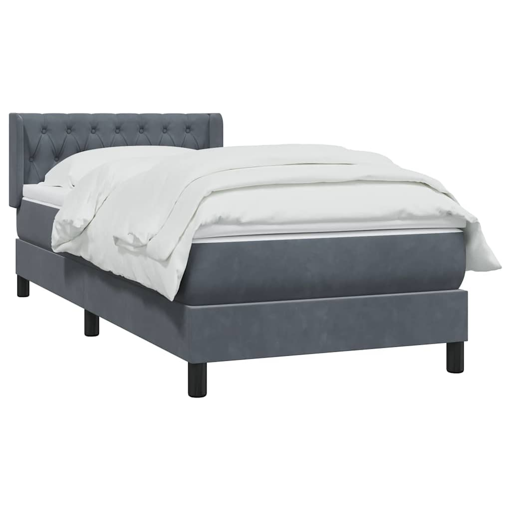 vidaXL Κρεβάτι Boxspring με Στρώμα Σκούρο Γκρι 90x210 εκ. Βελούδινο