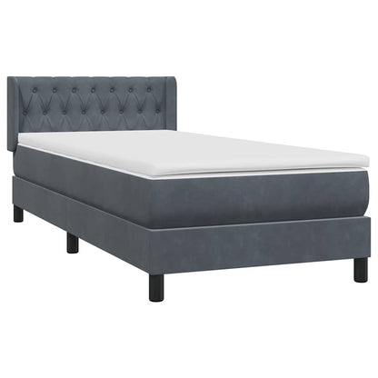 vidaXL Κρεβάτι Boxspring με Στρώμα Σκούρο Γκρι 90x210 εκ. Βελούδινο