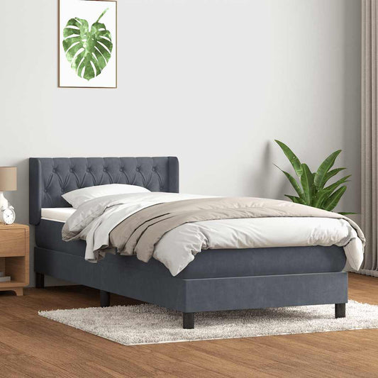 vidaXL Κρεβάτι Boxspring με Στρώμα Σκούρο Γκρι 90x210 εκ. Βελούδινο