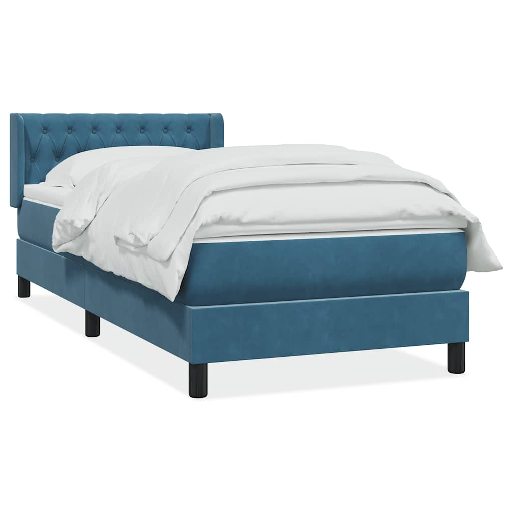 vidaXL Κρεβάτι Boxspring με Στρώμα Σκούρο Μπλε 100x210 εκ. Βελούδινο