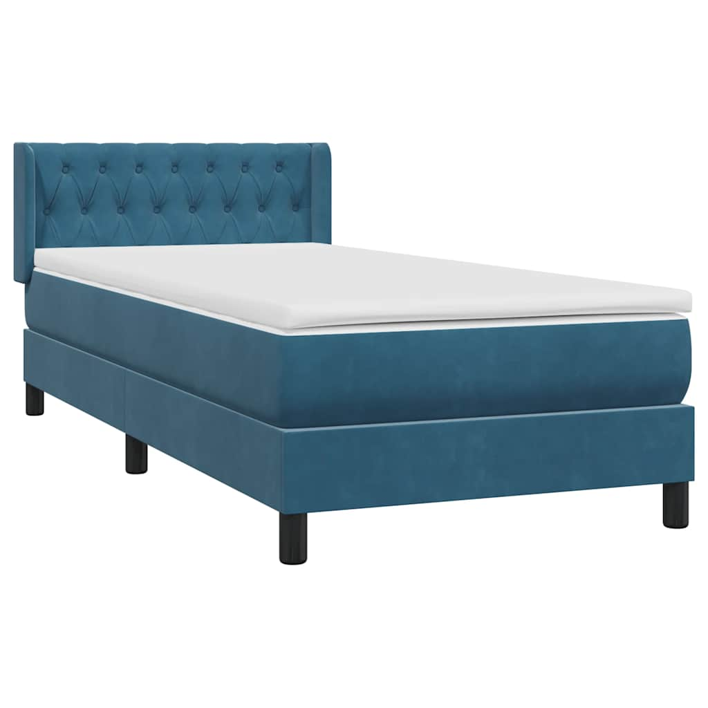 vidaXL Κρεβάτι Boxspring με Στρώμα Σκούρο Μπλε 100x210 εκ. Βελούδινο