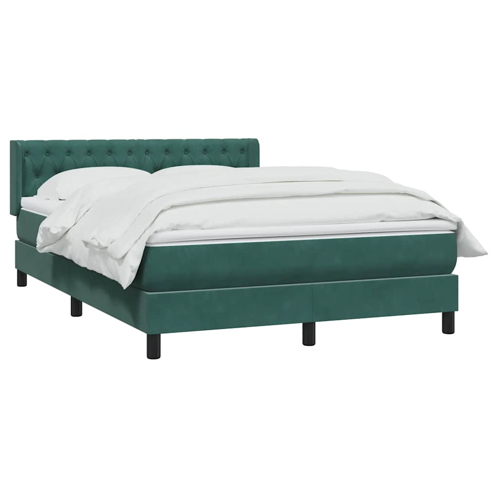 vidaXL Κρεβάτι Boxspring με Στρώμα Σκούρο Πράσινο 140x210εκ. Βελούδινο