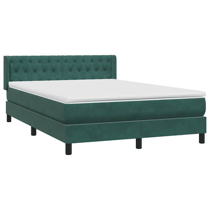 vidaXL Κρεβάτι Boxspring με Στρώμα Σκούρο Πράσινο 140x210εκ. Βελούδινο