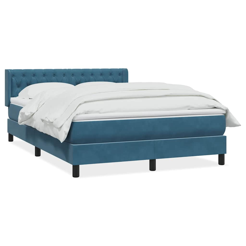 vidaXL Κρεβάτι Boxspring με Στρώμα Σκούρο Μπλε 140x210 εκ. Βελούδινο