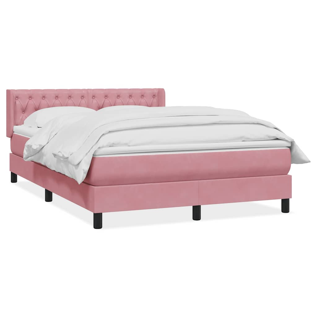 vidaXL Κρεβάτι Boxspring με Στρώμα Ροζ 140x210 εκ. Βελούδινο