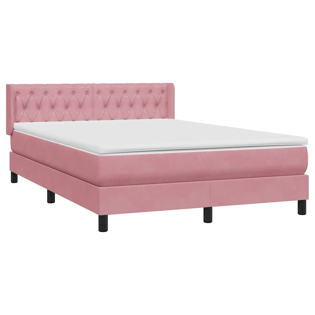 vidaXL Κρεβάτι Boxspring με Στρώμα Ροζ 140x210 εκ. Βελούδινο