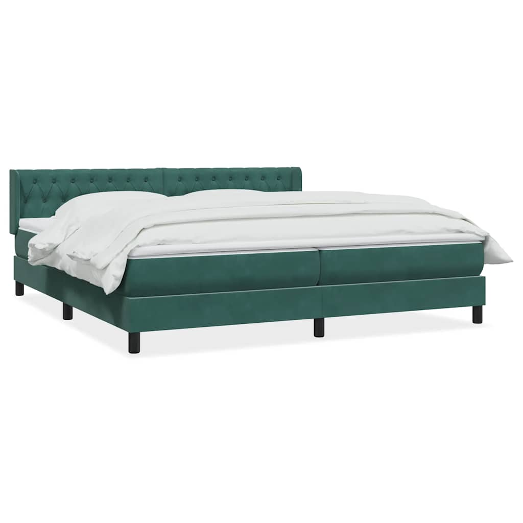 vidaXL Κρεβάτι Boxspring με Στρώμα Σκούρο Πράσινο 180x210εκ. Βελούδινο