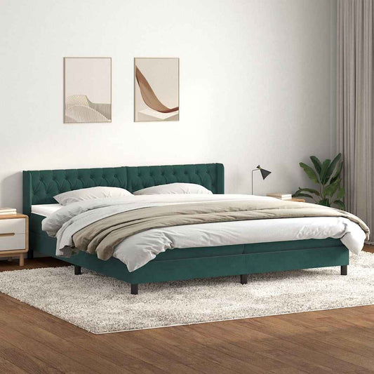 vidaXL Κρεβάτι Boxspring με Στρώμα Σκούρο Πράσινο 180x210εκ. Βελούδινο