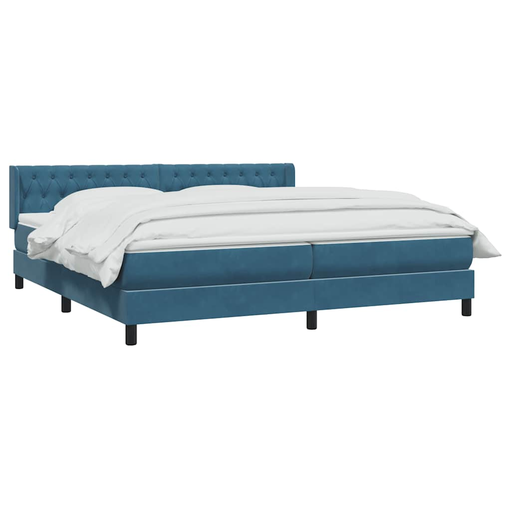 vidaXL Κρεβάτι Boxspring με Στρώμα Σκούρο Μπλε 180x210 εκ. Βελούδινο