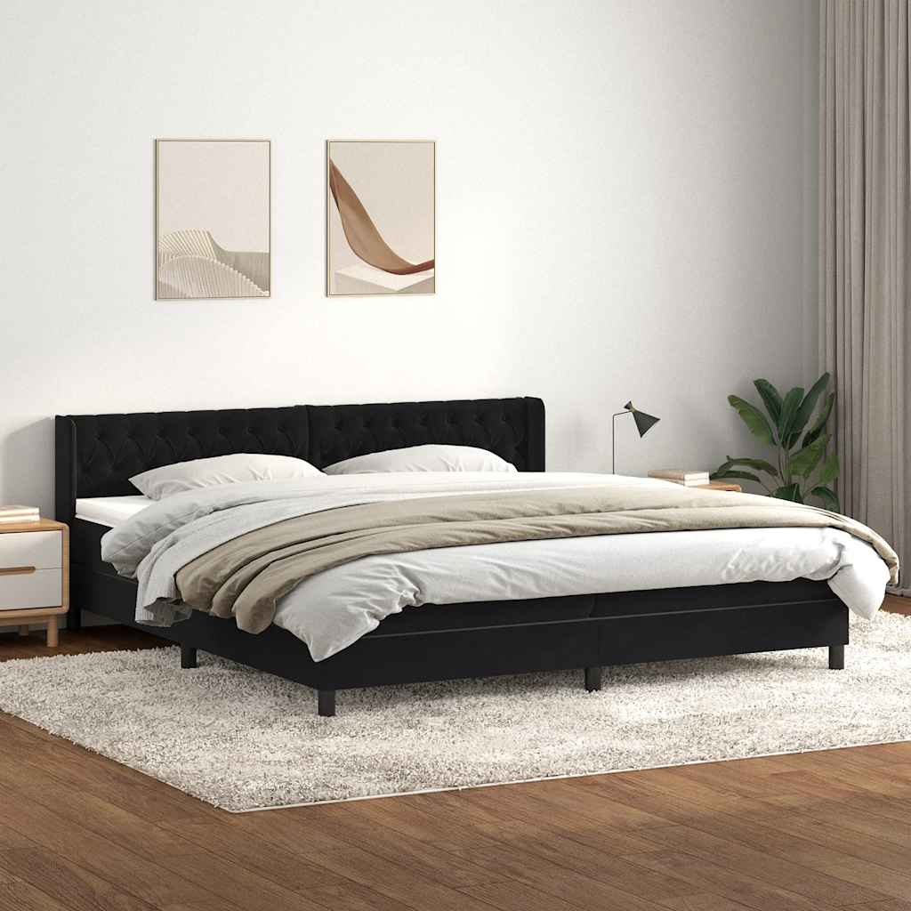 vidaXL Κρεβάτι Boxspring με Στρώμα Μαύρο 200x210 εκ. Βελούδινο