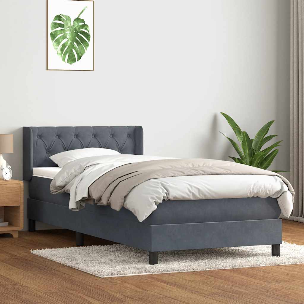 vidaXL Κρεβάτι Boxspring με Στρώμα Σκούρο Γκρι 80x220 εκ. Βελούδινο