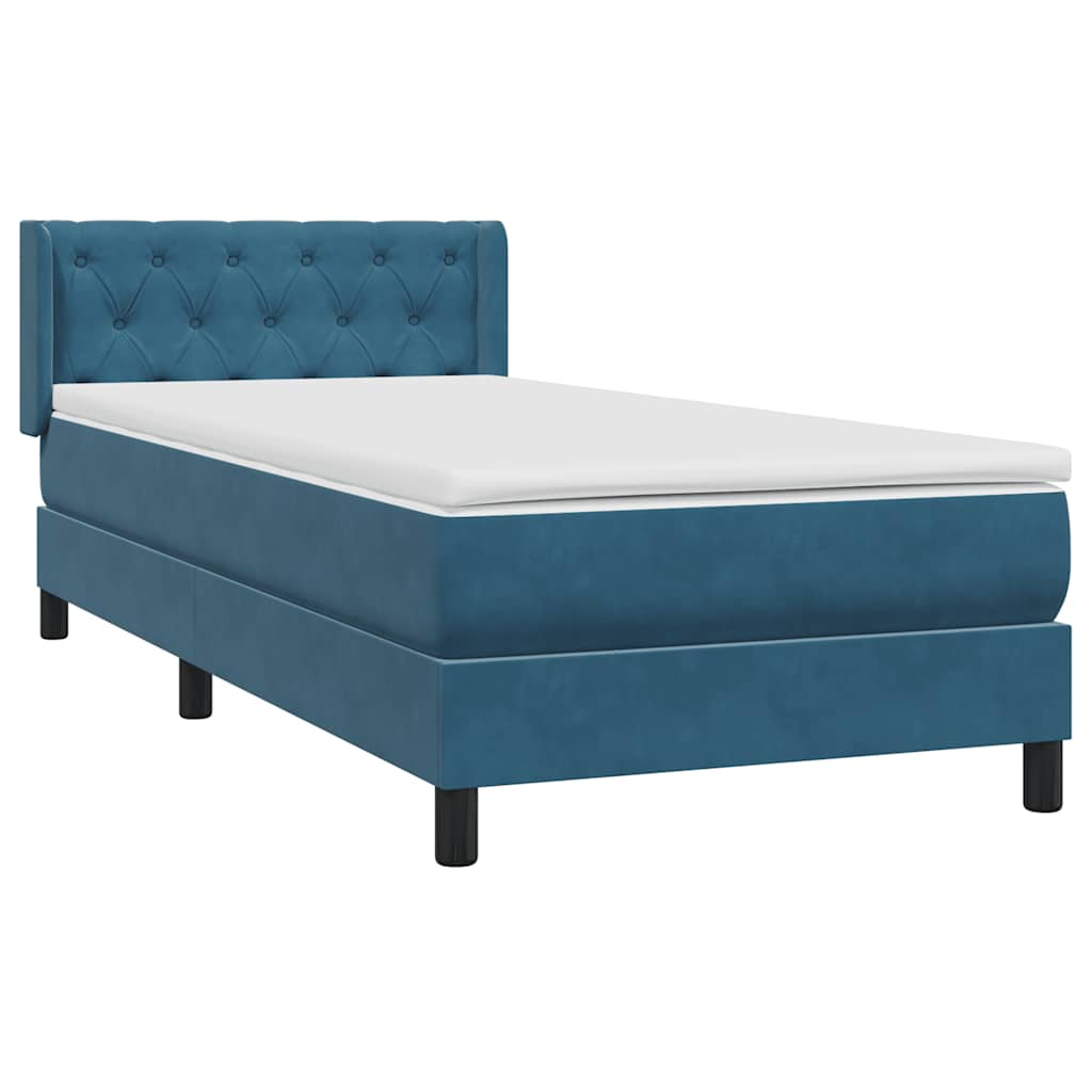 vidaXL Κρεβάτι Boxspring με Στρώμα Σκούρο Μπλε 80x220 εκ. Βελούδινο