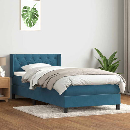 vidaXL Κρεβάτι Boxspring με Στρώμα Σκούρο Μπλε 80x220 εκ. Βελούδινο