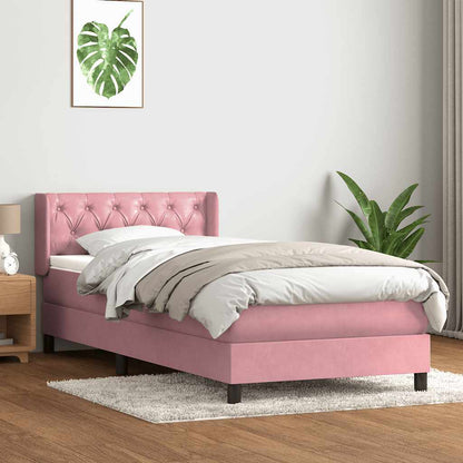 vidaXL Κρεβάτι Boxspring με Στρώμα Ροζ 80x220 εκ. Βελούδινο