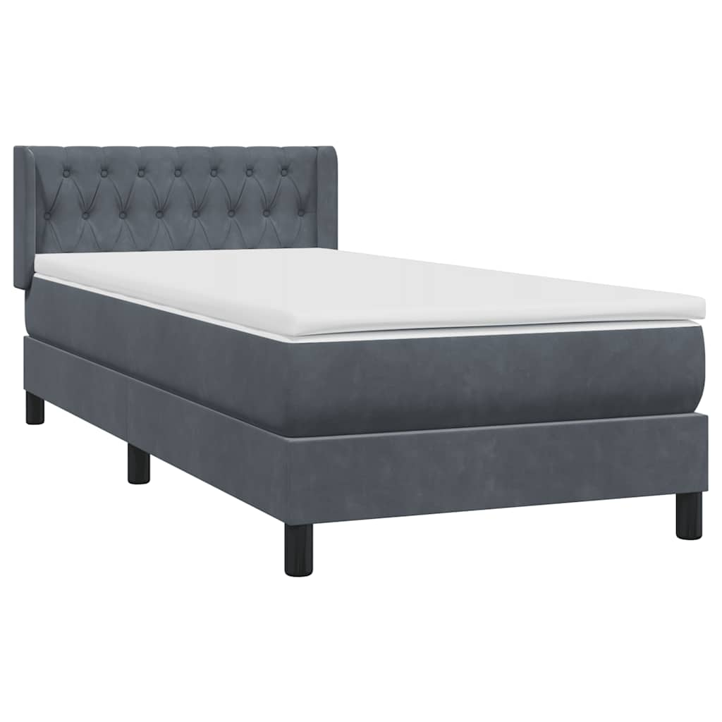 vidaXL Κρεβάτι Boxspring με Στρώμα Σκούρο Γκρι 90x220 εκ. Βελούδινο