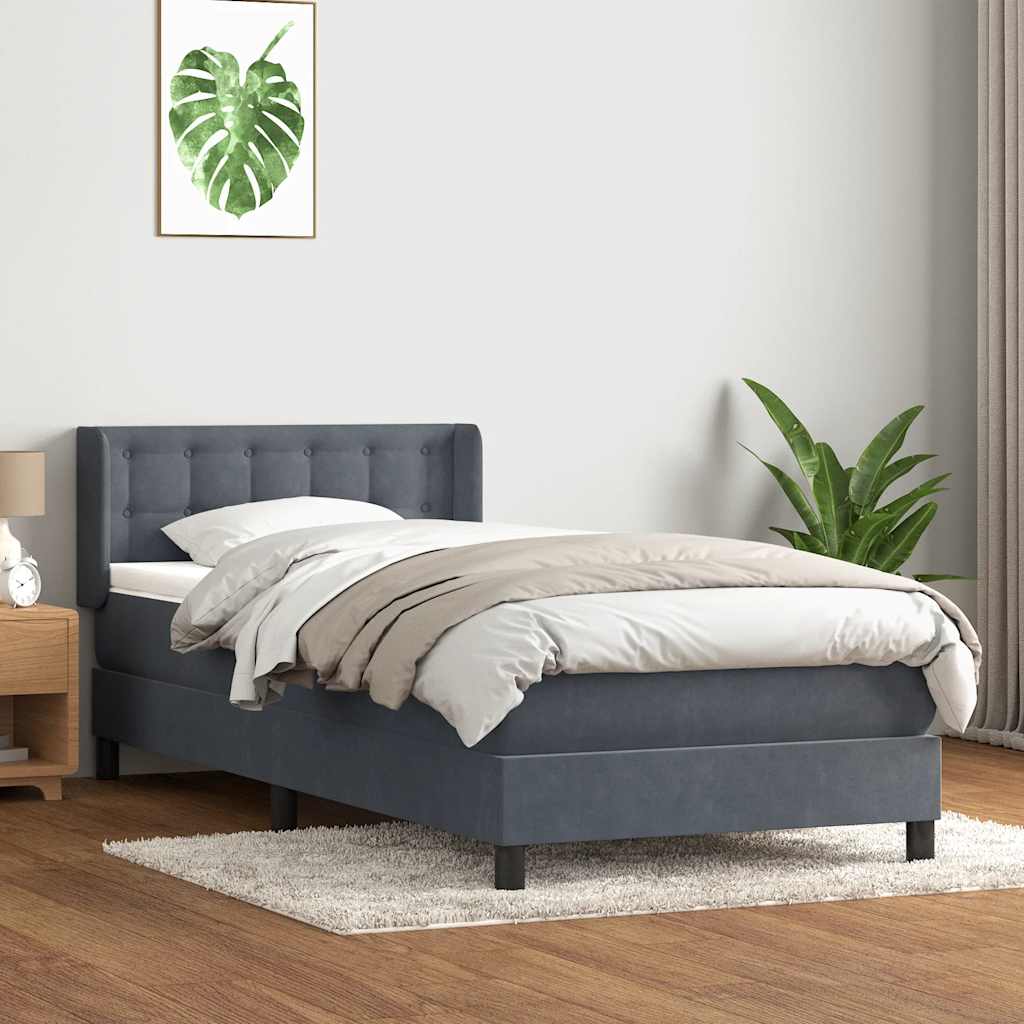 vidaXL Κρεβάτι Boxspring με Στρώμα Σκούρο Γκρι 90x210 εκ. Βελούδινο