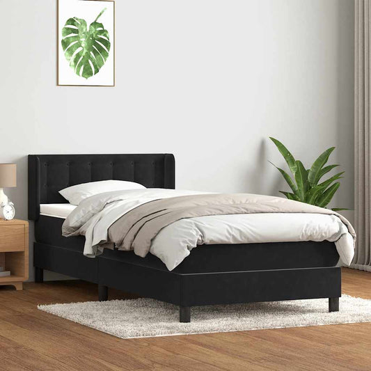 vidaXL Κρεβάτι Boxspring με Στρώμα Μαύρο 90x210 εκ. Βελούδινο