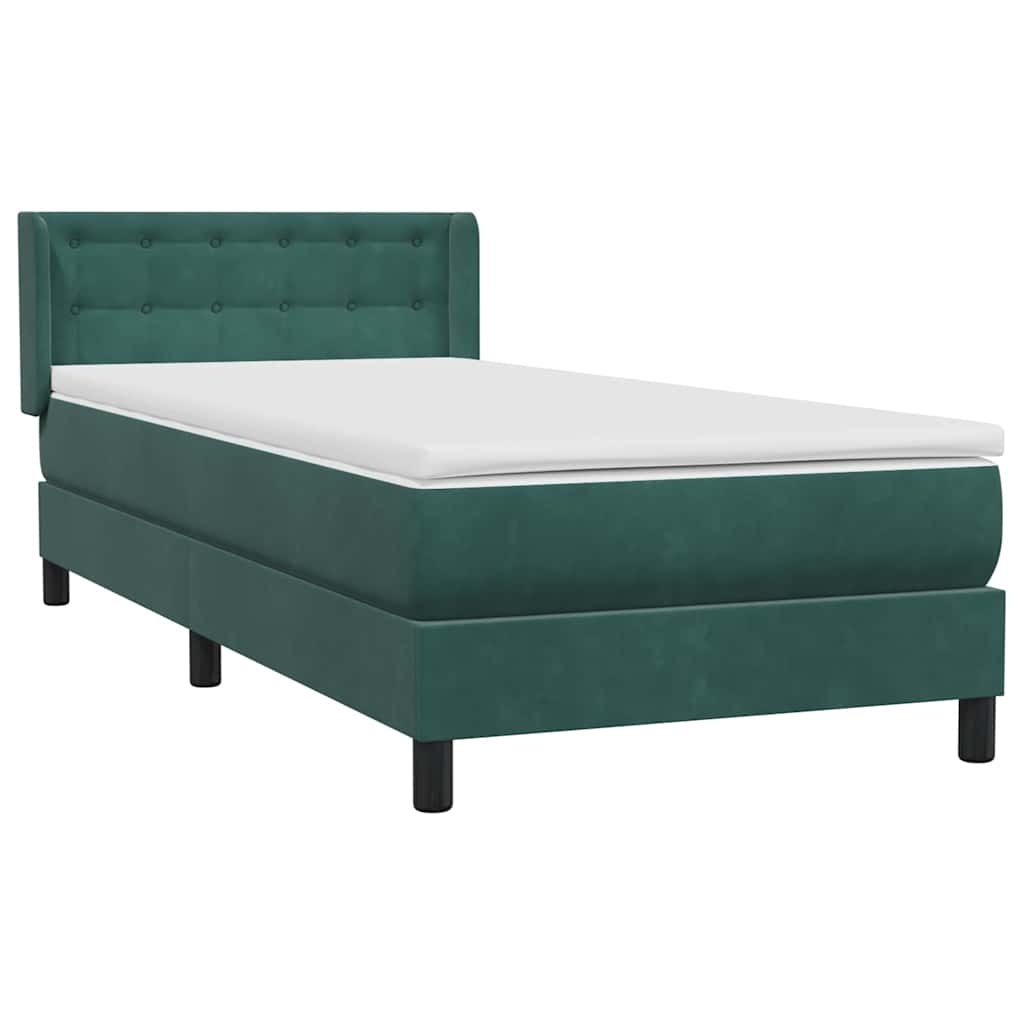 vidaXL Κρεβάτι Boxspring με Στρώμα Σκούρο Πράσινο 100x210εκ. Βελούδινο