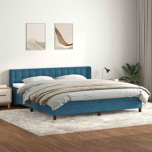 vidaXL Κρεβάτι Boxspring με Στρώμα Σκούρο Μπλε 180x210 εκ. Βελούδινο