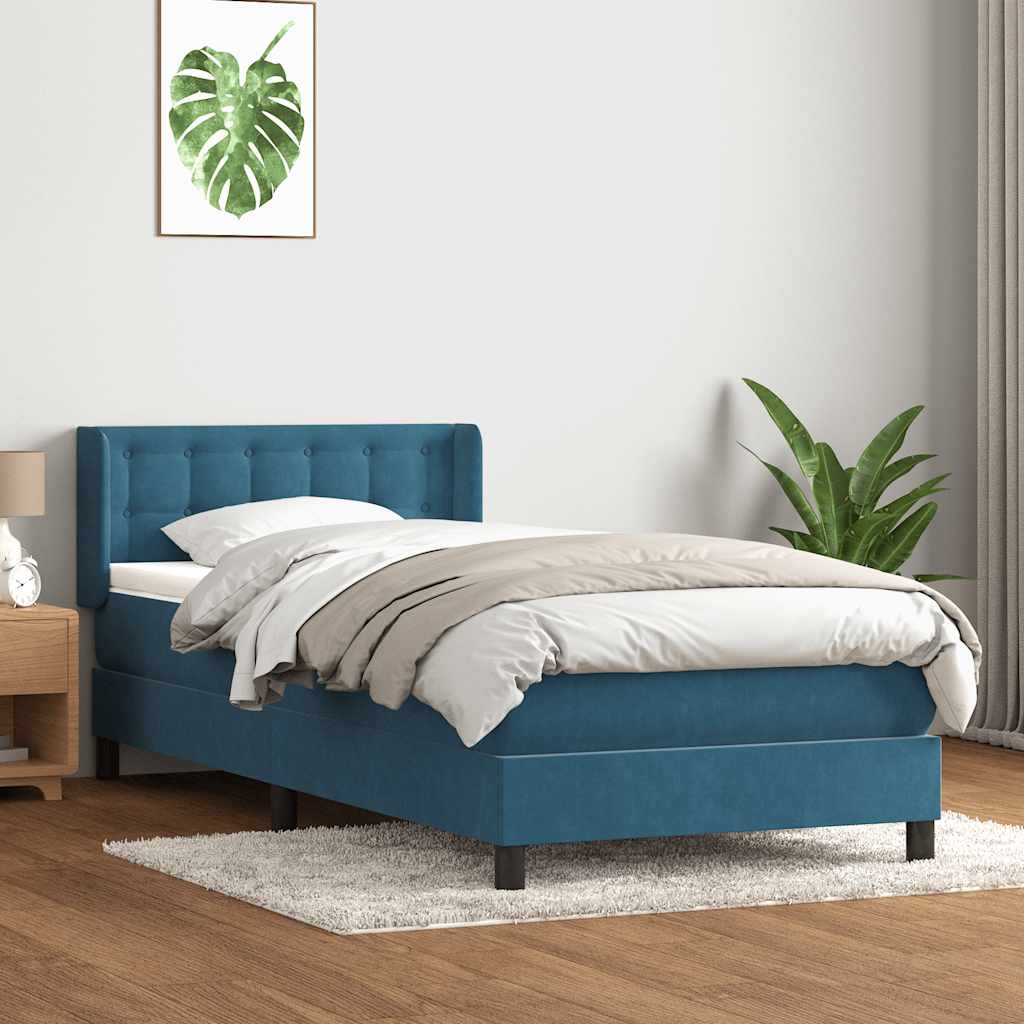 vidaXL Κρεβάτι Boxspring με Στρώμα Σκούρο Μπλε 80x220 εκ. Βελούδινο