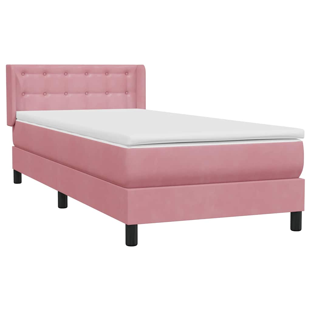 vidaXL Κρεβάτι Boxspring με Στρώμα Ροζ 80x220 εκ. Βελούδινο