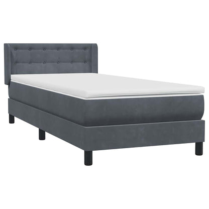 vidaXL Κρεβάτι Boxspring με Στρώμα Σκούρο Γκρι 90x220 εκ. Βελούδινο