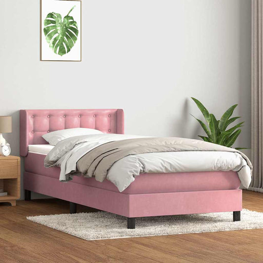 vidaXL Κρεβάτι Boxspring με Στρώμα Ροζ 90x220 εκ. Βελούδινο