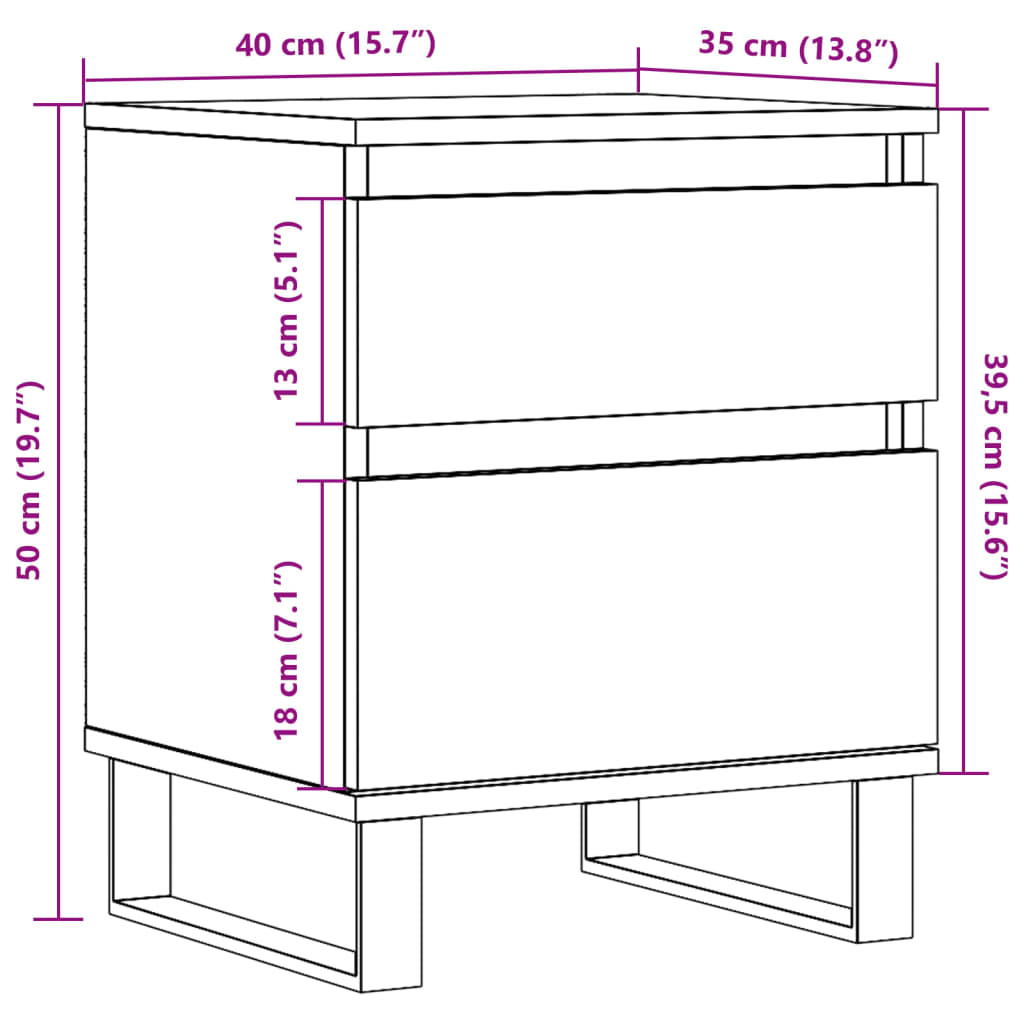 vidaXL Κομοδίνο τεχνίτης Δρυς 40x35x50 εκ. από Επεξεργασμένο Ξύλο