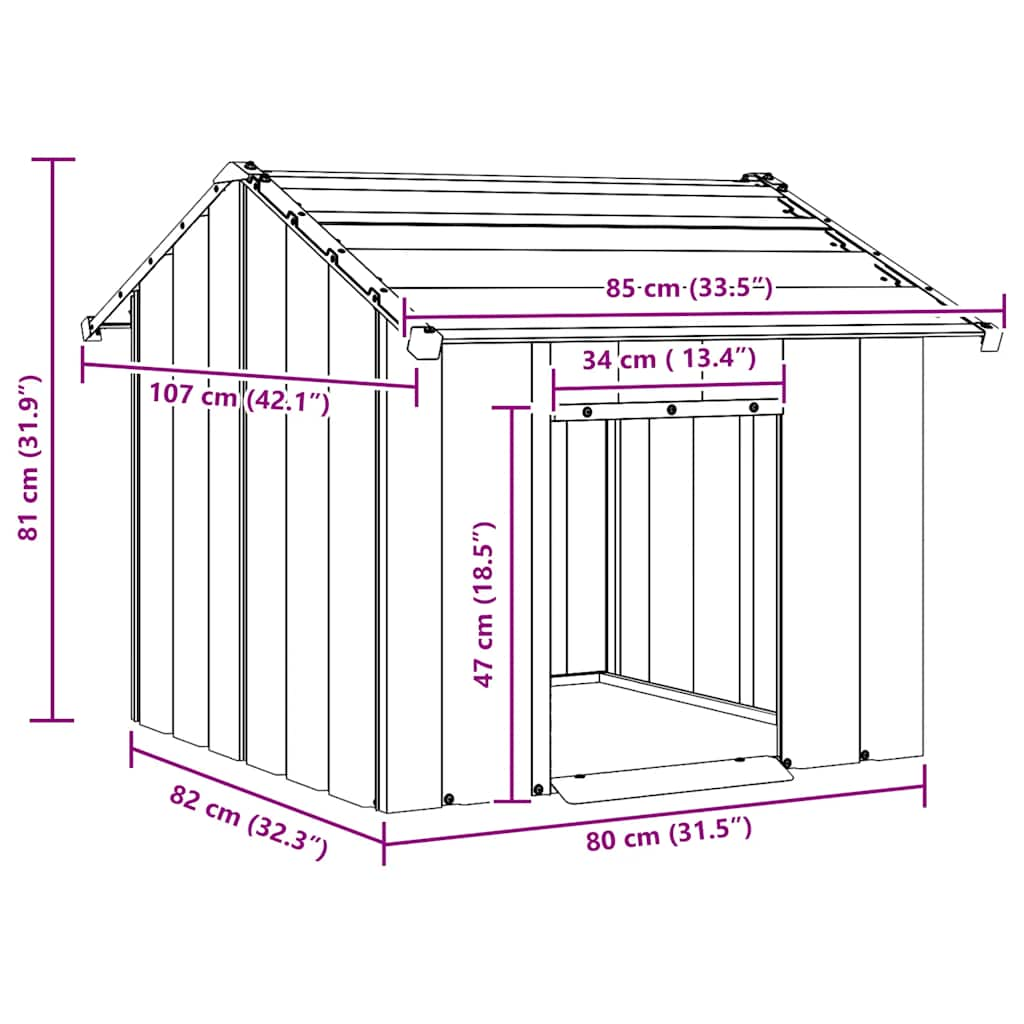 vidaXL Σπιτάκι σκύλου με οροφή 85x107x81 cm Γαλβανισμένος χάλυβας