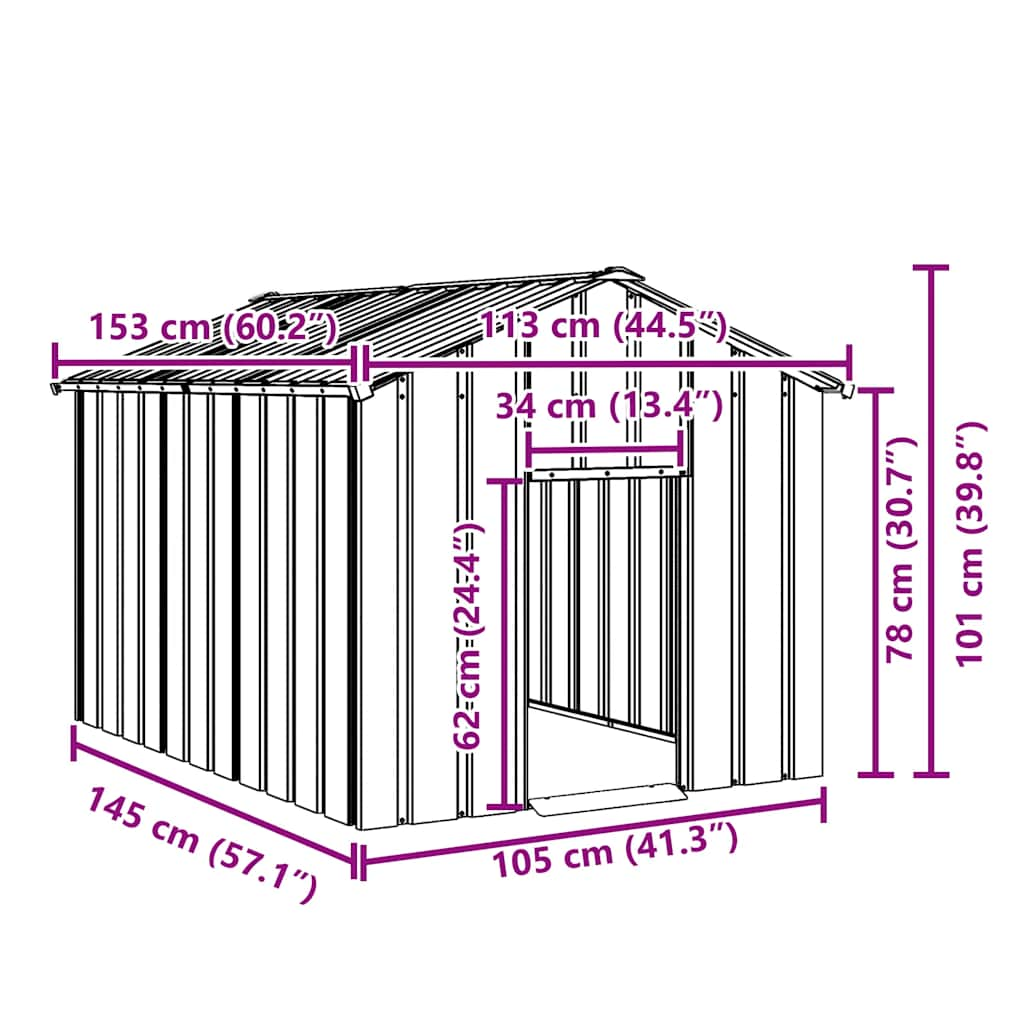 vidaXL Σπιτάκι σκύλου με οροφή 113x153x101 cm Γαλβανισμένος χάλυβας