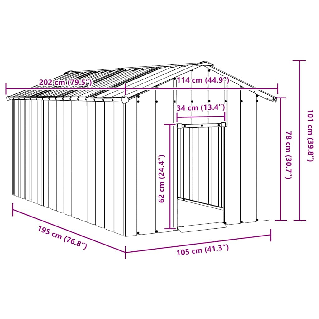 vidaXL Σπιτάκι σκύλου με οροφή 114x202x101 cm Γαλβανισμένος χάλυβας