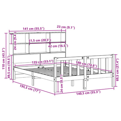 vidaXL Κρεβάτι Βιβλιοθήκη Χωρίς Στρώμα 135x190 εκ Μασίφ Ξύλο Πεύκου