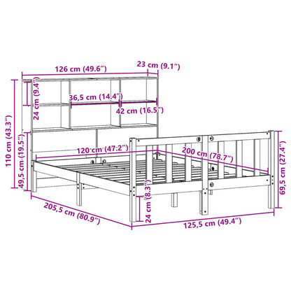 vidaXL Κρεβάτι Βιβλιοθήκη Χωρίς Στρώμα 120x200 εκ Μασίφ Ξύλο Πεύκο