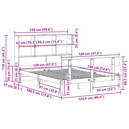 vidaXL Κρεβάτι Βιβλιοθήκη Χωρίς Στρώμα 120x190 εκ Μασίφ Ξύλο Πεύκου