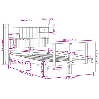 vidaXL Κρεβάτι Βιβλιοθήκη Χωρίς Στρώμα 120x200 εκ Μασίφ Ξύλο Πεύκο