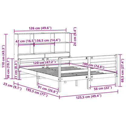 vidaXL Κρεβάτι Βιβλιοθήκη Χωρίς Στρώμα 120x190 εκ Μασίφ Ξύλο Πεύκου