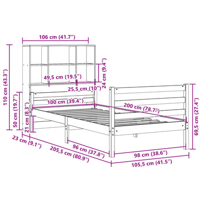 vidaXL Κρεβάτι Βιβλιοθήκη Χωρίς Στρώμα 100x200 εκ. Μασίφ Ξύλο Πεύκο