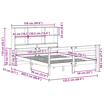 vidaXL Κρεβάτι Βιβλιοθήκη Χωρίς Στρώμα 120x200 εκ Μασίφ Ξύλο Πεύκο