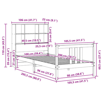 vidaXL Κρεβάτι Βιβλιοθήκη Χωρίς Στρώμα 100x200 εκ. Μασίφ Ξύλο Πεύκο