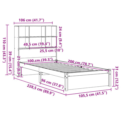 vidaXL Κρεβάτι Βιβλιοθήκη Χωρίς Στρώμα 100x200 εκ. Μασίφ Ξύλο Πεύκο