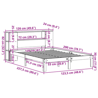 vidaXL Κρεβάτι Βιβλιοθήκη Χωρίς Στρώμα 120x200 εκ Μασίφ Ξύλο Πεύκου