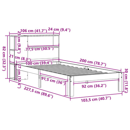 vidaXL Κρεβάτι Βιβλιοθήκη Χωρίς Στρώμα 100x200 εκ Μασίφ Ξύλο Πεύκου