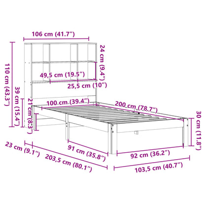 vidaXL Κρεβάτι Βιβλιοθήκη Χωρίς Στρώμα 100x200 εκ Μασίφ Ξύλο Πεύκου