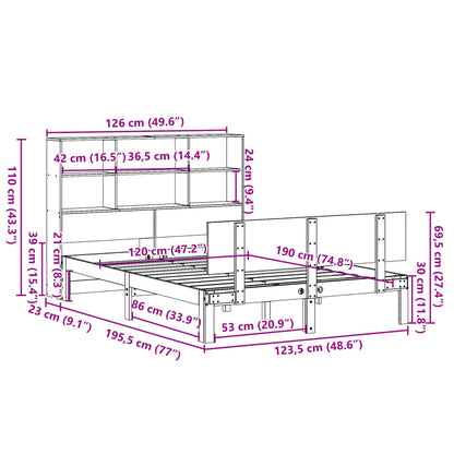 vidaXL Κρεβάτι Βιβλιοθήκη Χωρίς Στρώμα 120x190 εκ Μασίφ Ξύλο Πεύκου