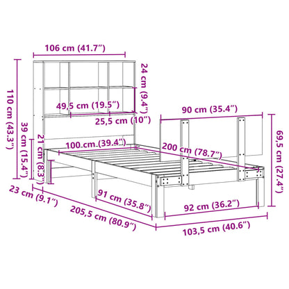 vidaXL Κρεβάτι Βιβλιοθήκη Χωρίς Στρώμα 100x200 εκ Μασίφ Ξύλο Πεύκου